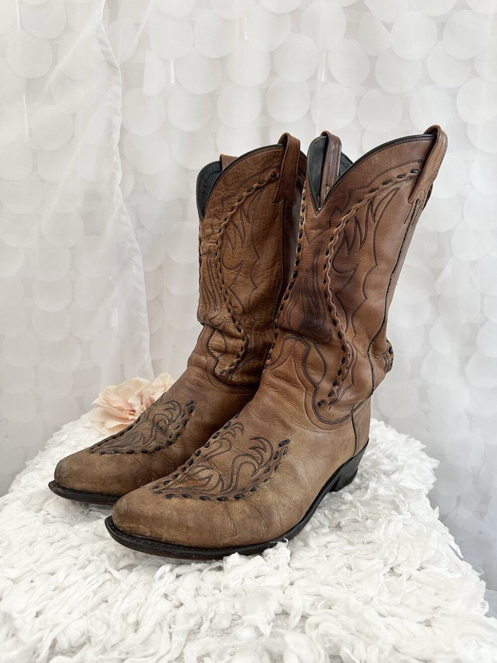 Dan Post Laredo Bucklace Boots Men Size 8.5 E WIDE Brown Leather Vintage Western
